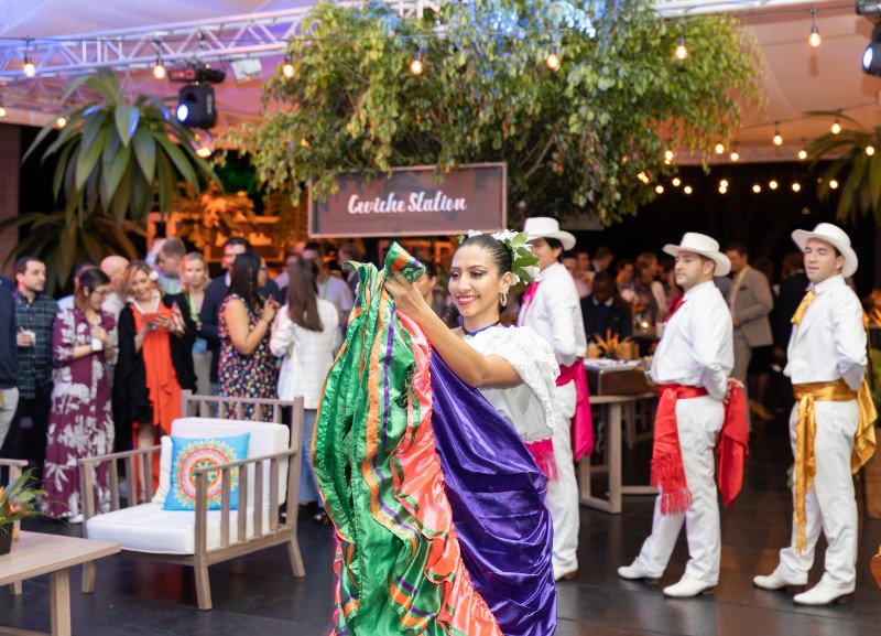 Traditional Costa Rican folk dancers at a corporate event